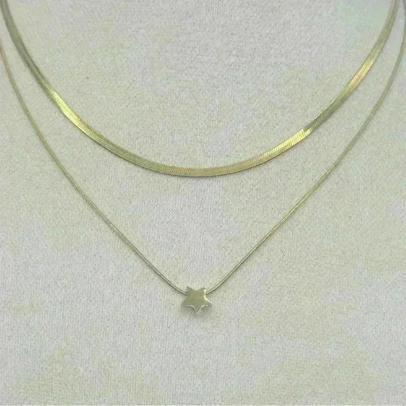 Tiny Star Shaped Pendant With Perforation Electroplated Snake Chain - Picture 1 of 5